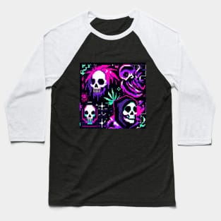 Patron Calaveras Mutantes y Pulpo Alien Morado Pixelados 2 Baseball T-Shirt